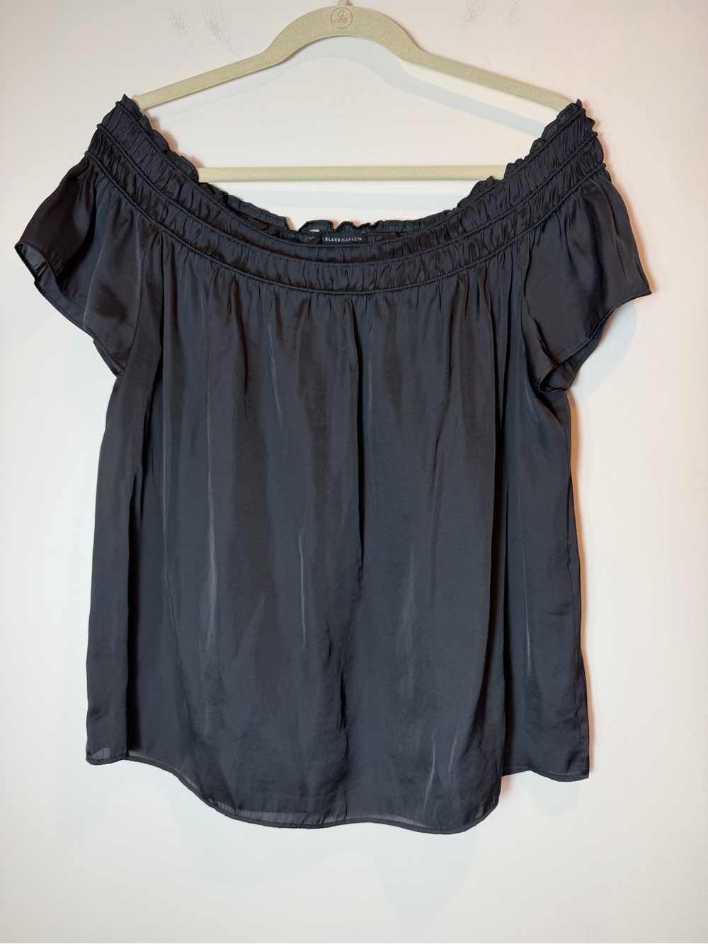 White House Black Market Black Silk Off-The-Shoulder Blouse Medium